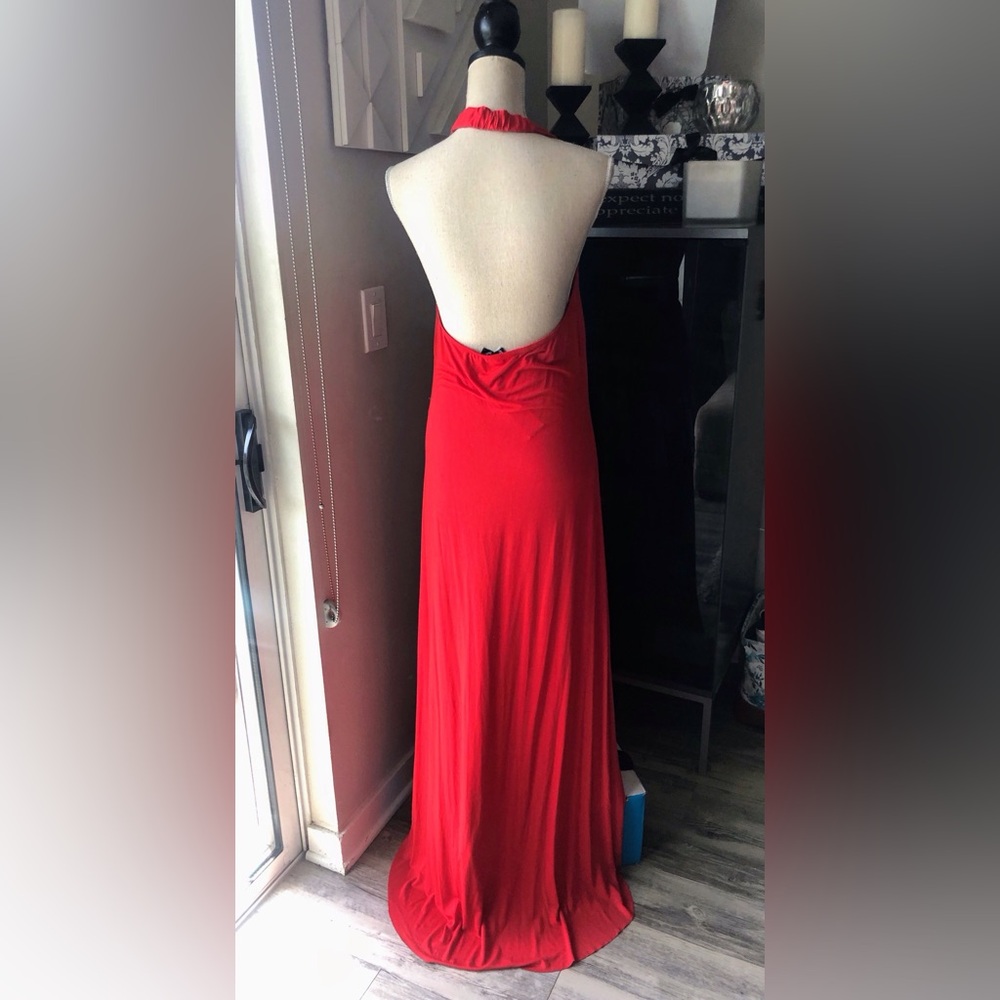 NWT Spense Halter Neck Open Back Asymmetrical Hem Dress Red - Large